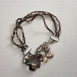 Brighton Karma jeweled crystal cross, heart, and love triple strand bracelet‎